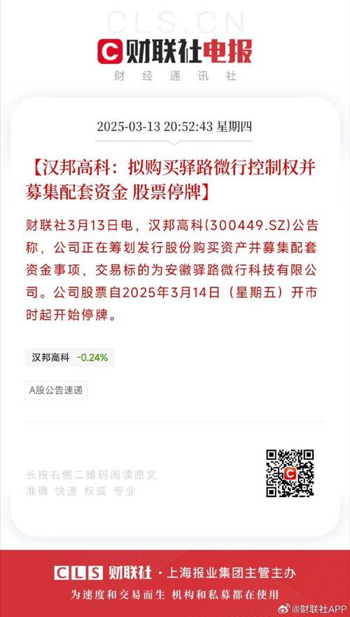 汉邦高科拟发行股份购驿路微行51%股权 3月28日起复牌