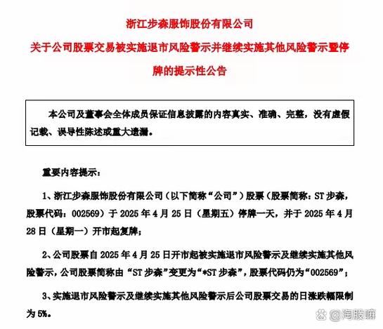 多只股票停牌一天，复牌后被退市风险警示